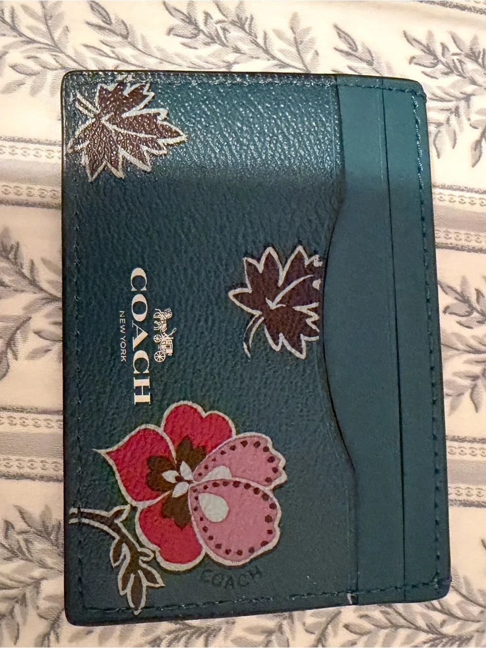 Coach Teal Floral Zip Wristlet and Card Case Set